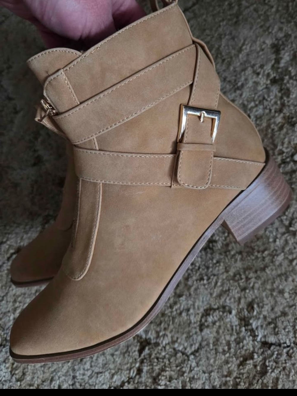 Women's Tan Ankle Boot with Buckle Detail